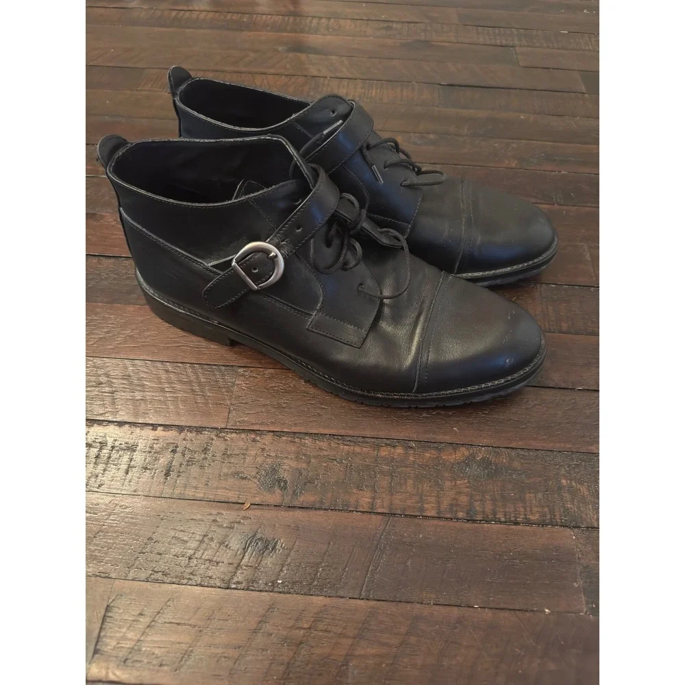 Belvedere Florence Black Leather Cap Toe Monk Strap Chukka Boots Lug Sole 11.5